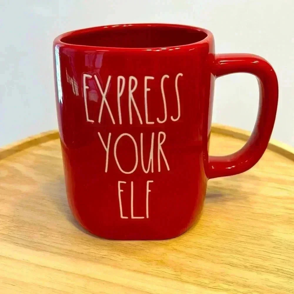 Rae Dunn Express Your Elf‎ holiday large red and white Mug
